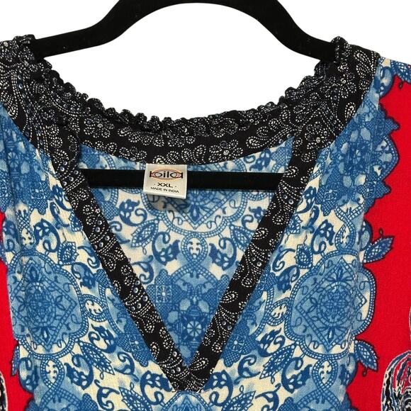 BILA Americana Bandana Print Handkerchief Hem V-Neck Boho Maxi Dress Size (XXL) - Picture 6 of 15